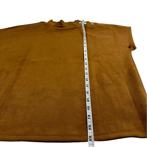 Ann Taylor Faux Suede Shoulder Button Mock Neck Short Sleeve Top | Size M Petite - Picture 5 of 9